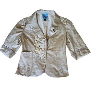 PALMER JONES Women's 100% Silk Blazer  Floral Print Beige Size 8
